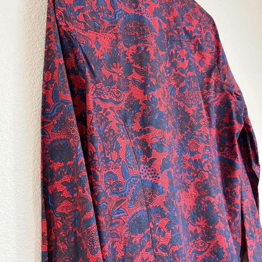 J.Crew Collection Size 16 Shirt Slim Ruffle Scallop Paisley Cotton Red Navy Boho - Picture 10 of 10